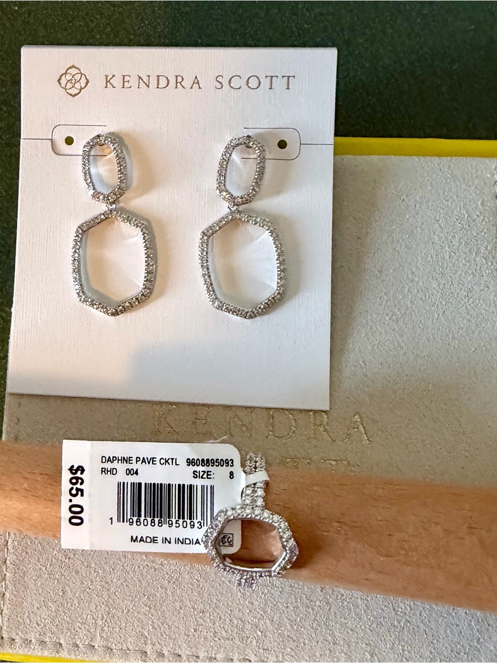 NWT Kendra Scott Daphne Open Pave Drop Earrings & Cocktail Ring SZ 8